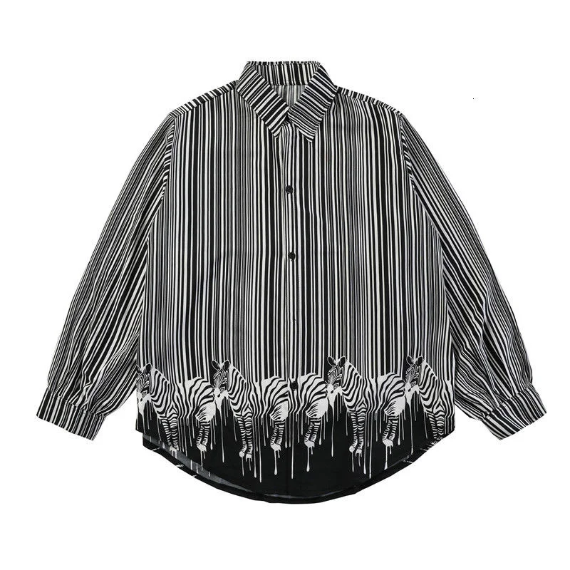 IEFB Men's Autumn 2021 New Thin Zebra Printing Stripe Black Tops Lapel Single Breasted Loose Casual Long Sleeve Fashion Shirt
IEFB Men's Autumn 2021 New Thin Zebra Printing Stripe Black Tops Lapel Single Breasted Loose Casual Long Sleeve Fashion Shirt