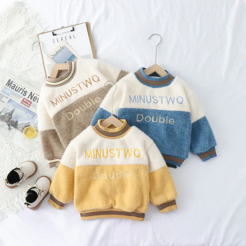 

Boy Girl Sweatshirts Cotton Fleece 2021 Scoop Plus Velvet Thicken Winter Autumn Warm Tops Long Sleeve Kid Baby Children's Clothi