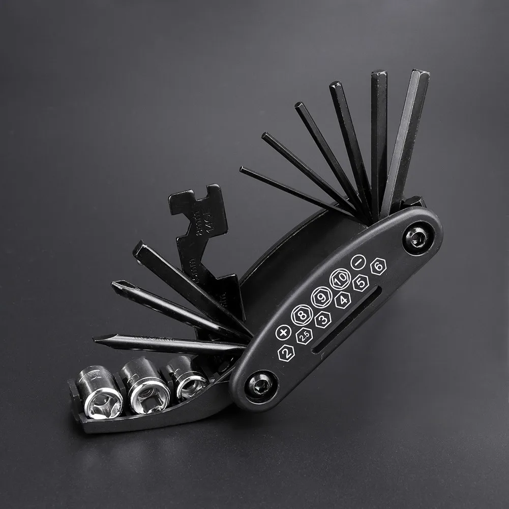 Black Mountain Bike Repair Kit 16 Multi Tool Bicycle Bike Allen Hex Keys Screwdriver Chain Link Tool MTB Road Repairment Accs
Black Mountain Bike Repair Kit 16 Multi Tool Bicycle Bike Allen Hex Keys Screwdriver Chain Link Tool MTB Road Repairment Accs