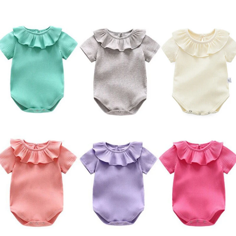 

Kaiya Angel Cute New Born Baby Girl Summer Organic Clothes Multi-color Ribbed Onesie Baby Items Soft Baby Infant Wear Rompers