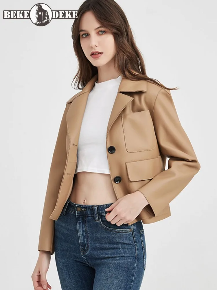 Office Ladies Short Genuine Leather Blazer Jacket Women Single Breasted Sheepskin Suit Coat High Quality Khaki Spring Jackets
Office Ladies Short Genuine Leather Blazer Jacket Women Single Breasted Sheepskin Suit Coat High Quality Khaki Spring Jackets