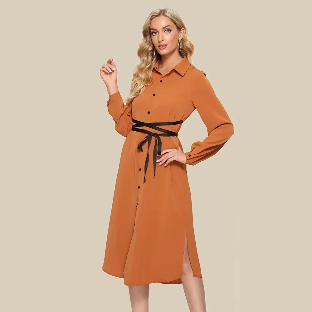 Women Vintage Sashes Front Button Orange A-line Dress Long Sleeve Turn Down Collar Solid High Street Dress 2021 Autumn Dress
Women Vintage Sashes Front Button Orange A-line Dress Long Sleeve Turn Down Collar Solid High Street Dress 2021 Autumn Dress