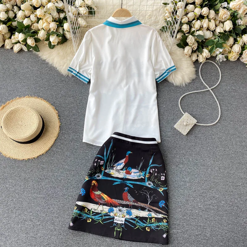 Fashion Floral Prints Bowknot Short Sleeves Women Shirt Top and High Waist A Line Mini Skirt Two Pieces Ladies Set
Fashion Floral Prints Bowknot Short Sleeves Women Shirt Top and High Waist A Line Mini Skirt Two Pieces Ladies Set