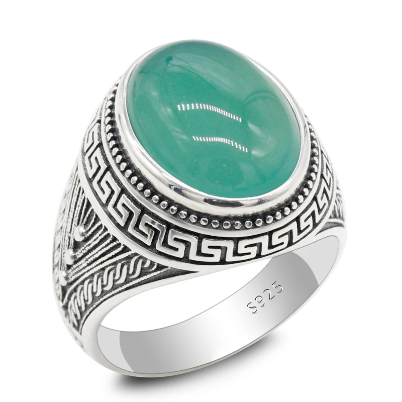 925 Silver Men's Ring Inlaid Natural Green Agate Stone Sterling Silver Ring Vintage Engraving Design Men and Women Jewelry Gifts
925 Silver Men's Ring Inlaid Natural Green Agate Stone Sterling Silver Ring Vintage Engraving Design Men and Women Jewelry Gifts