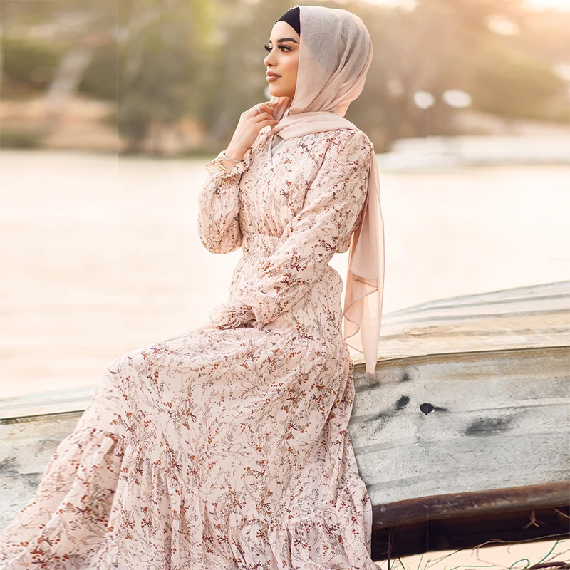 Floral Maxi Dress Abaya V Neck Shirred Waist Frill Bishop Sleeve Tiered Hem Muslim Women Islamic Hijab Gown Dubai Turkey Abaya
Floral Maxi Dress Abaya V Neck Shirred Waist Frill Bishop Sleeve Tiered Hem Muslim Women Islamic Hijab Gown Dubai Turkey Abaya