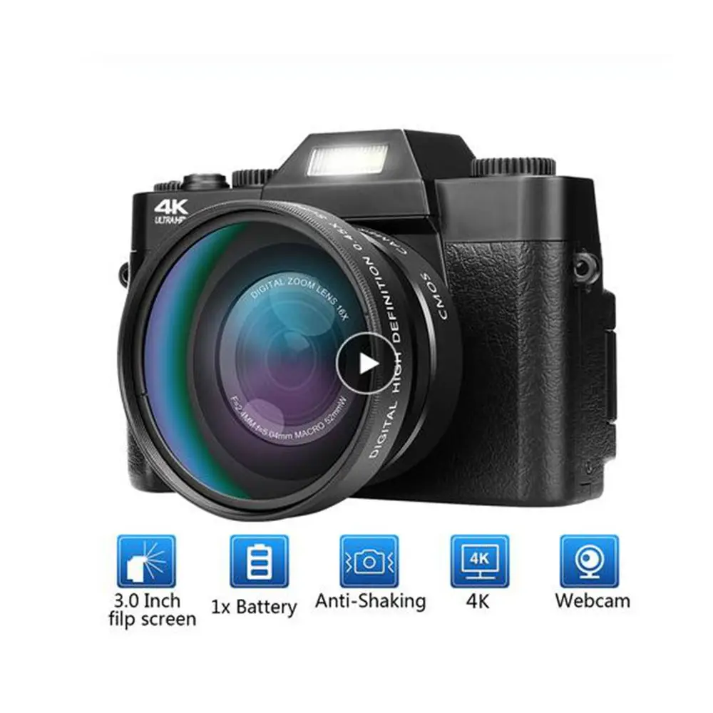 

Цифровая видеокамера 4K, видеокамера для YouTube, Wi-Fi, портативная ручная, 16X, цифровой зум, 30 мп, HD, ночное видение, селфи-камера