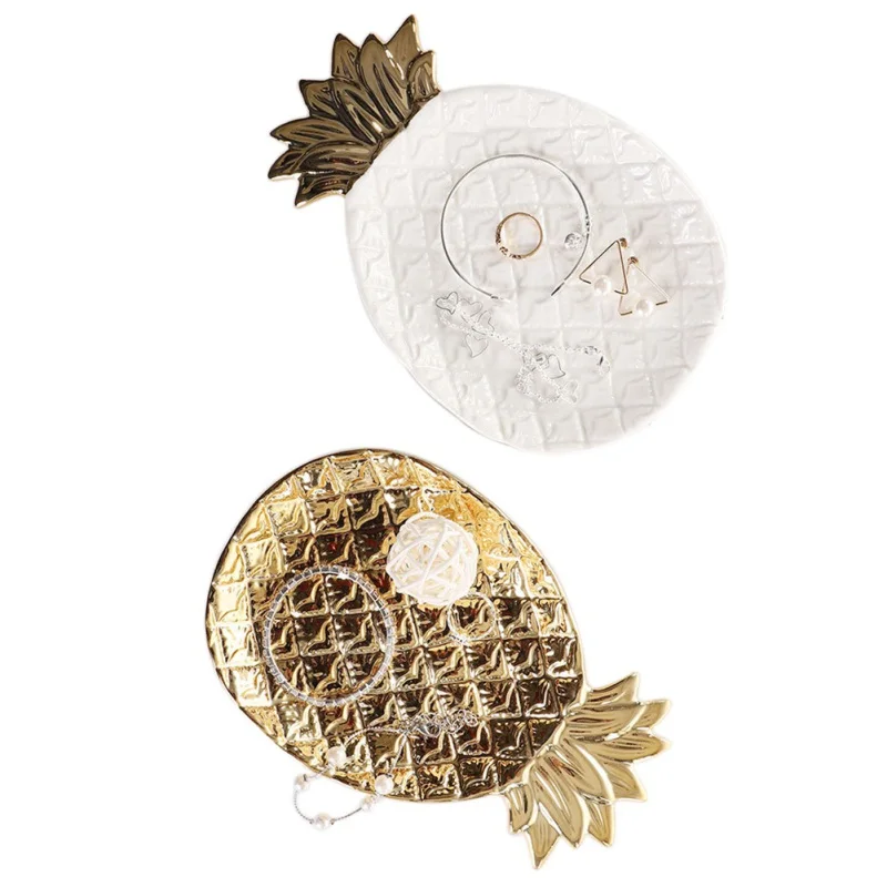 

Nordic Gold Ceramic Pineapple Vanity Tray Trinket Dish Jewelry Bathroom Kitchen Organizer Women Gift Home Decoration Accessories