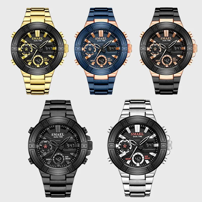 SMAEL Men Gold Luxury Watches Mens Quartz Watch Digital Sports Waterproof Wristwatch Stainless Steel LED Alarm Relogio Masculino
SMAEL Men Gold Luxury Watches Mens Quartz Watch Digital Sports Waterproof Wristwatch Stainless Steel LED Alarm Relogio Masculino