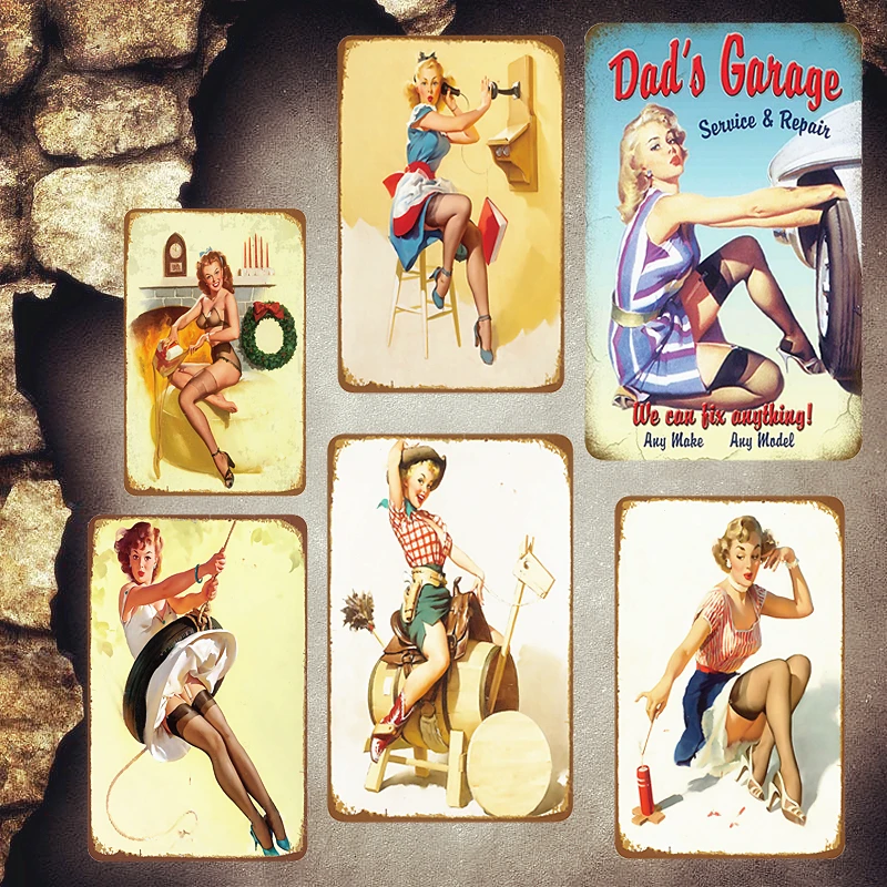 

DIY 30x20 cm Dad's Garage Vintage Metal Plates Pub Kitchen Decoration Wall Stickers Pin Up Girl Tin Signs Home Decor Plaque MN83