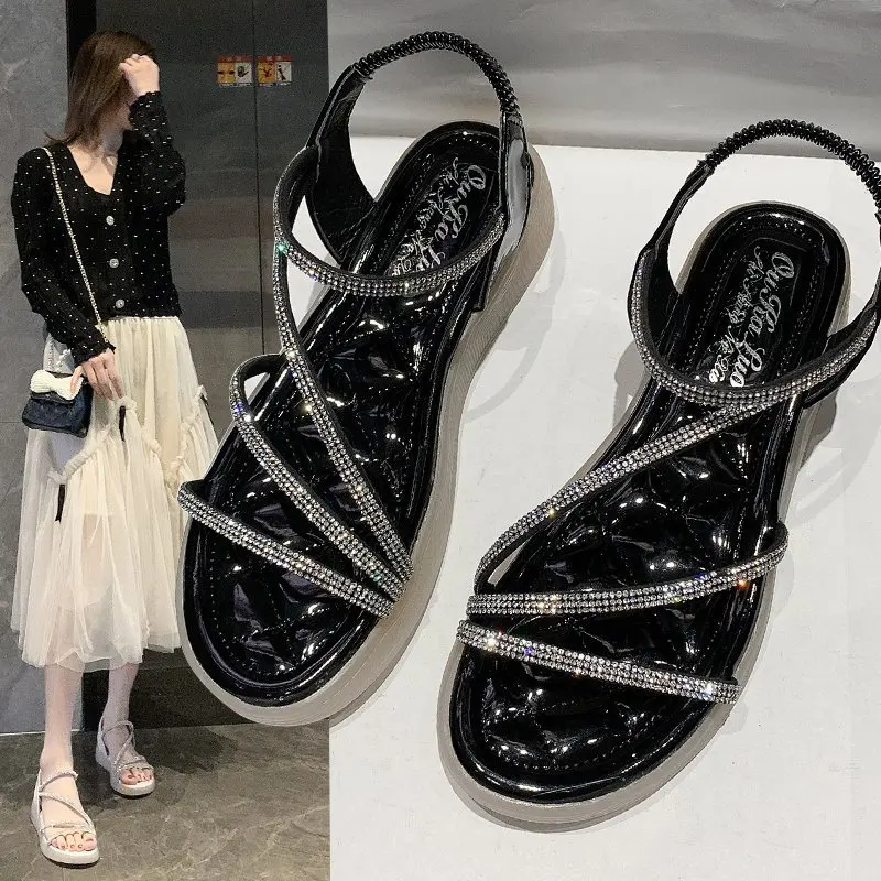 Women's shoes Shiny women's Sandals with rhinestones 2021 Summer Women Buckle Pumps Flat bottom boho style Ladies Female Shoes
Women's shoes Shiny women's Sandals with rhinestones 2021 Summer Women Buckle Pumps Flat bottom boho style Ladies Female Shoes
