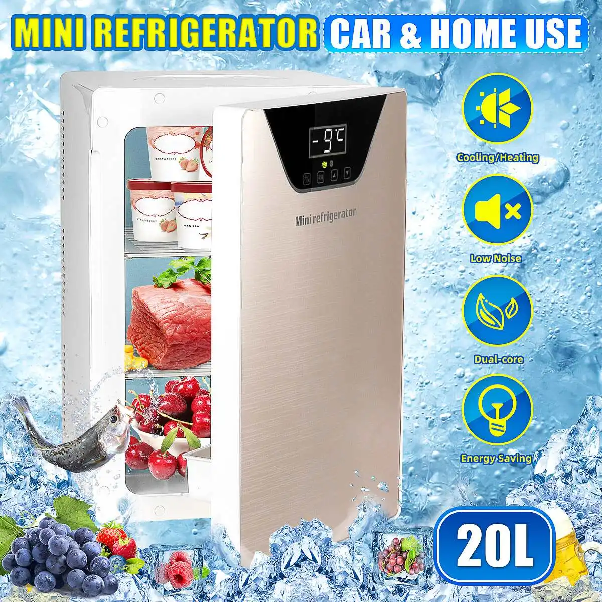 20L Car Fridge Low Noise Portable Auto Fridge Freezer Cooling Box Food Fruit Storage Fridge for Home Travel Camping AC+DC Power
20L Car Fridge Low Noise Portable Auto Fridge Freezer Cooling Box Food Fruit Storage Fridge for Home Travel Camping AC+DC Power