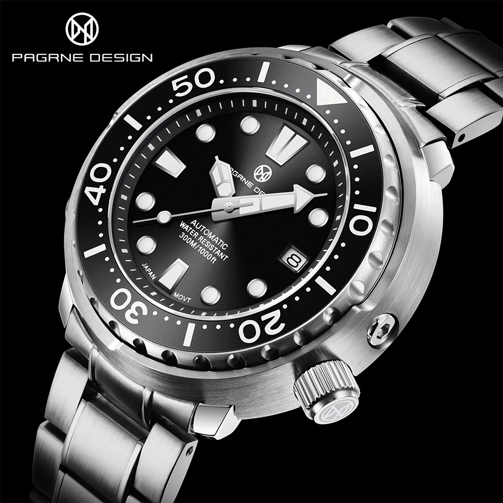 PAGRNE DESIGN New Men Mechanical Wristwatches Luxury Sapphire Glass Diving Watch 300m Waterproof Stainless Steel Automatic Watch
PAGRNE DESIGN New Men Mechanical Wristwatches Luxury Sapphire Glass Diving Watch 300m Waterproof Stainless Steel Automatic Watch