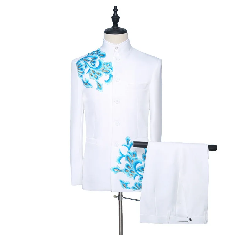 2021 Men's Slim Fit Stand Collar Embroidery Color Matching Suit Retro Performance Host Suit Two Pieces
2021 Men's Slim Fit Stand Collar Embroidery Color Matching Suit Retro Performance Host Suit Two Pieces