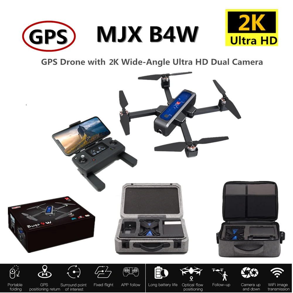 Дрон MJX Bugs 4 Вт B4W 5G GPS с Wi Fi HD камерой 2K функция стабилизации 1 6 км 25 минут полета
