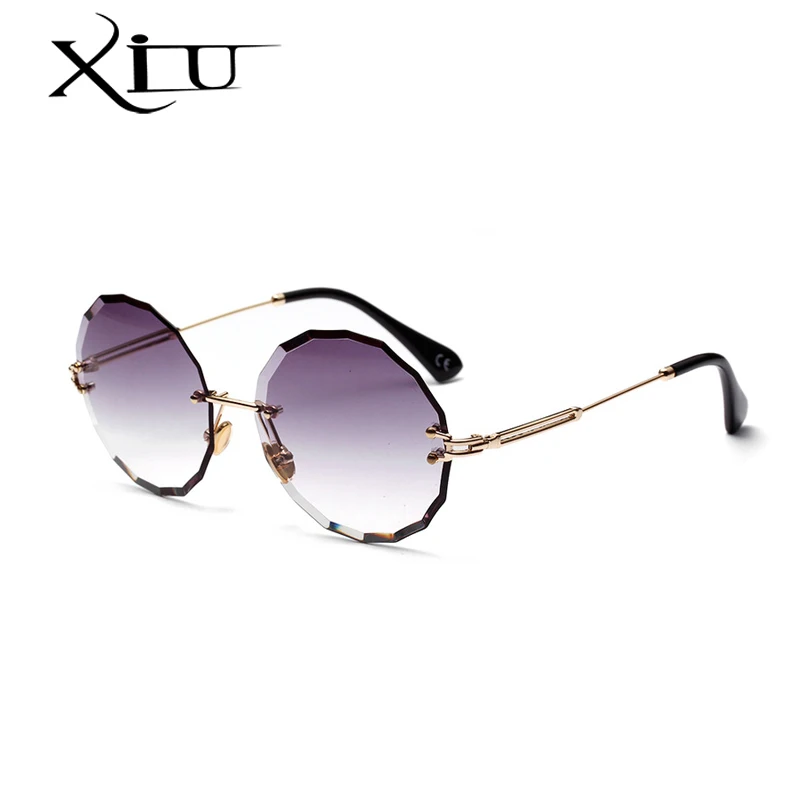 

Солнечные очки XIU в круглой оправе uv400 для мужчин и женщин, модные солнцезащитные аксессуары в винтажном стиле, без оправы, в розовой оправе