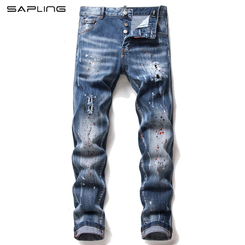 Hole Jeans Men's Digital Printing Badge Stretch Jeans Pants For Male Skinny Beggar Denim Trousers Mens Washed Slim Pencil Pants
Hole Jeans Men's Digital Printing Badge Stretch Jeans Pants For Male Skinny Beggar Denim Trousers Mens Washed Slim Pencil Pants
