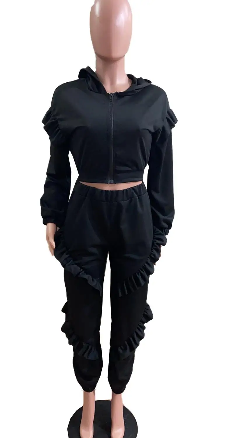 Casual Ruffles Solid Women's Tracksuit Sportswear Fitness Long Sleeve Zipper Hooded Top + Sweatpants Two Piece Set Jogging Femme
Casual Ruffles Solid Women's Tracksuit Sportswear Fitness Long Sleeve Zipper Hooded Top + Sweatpants Two Piece Set Jogging Femme