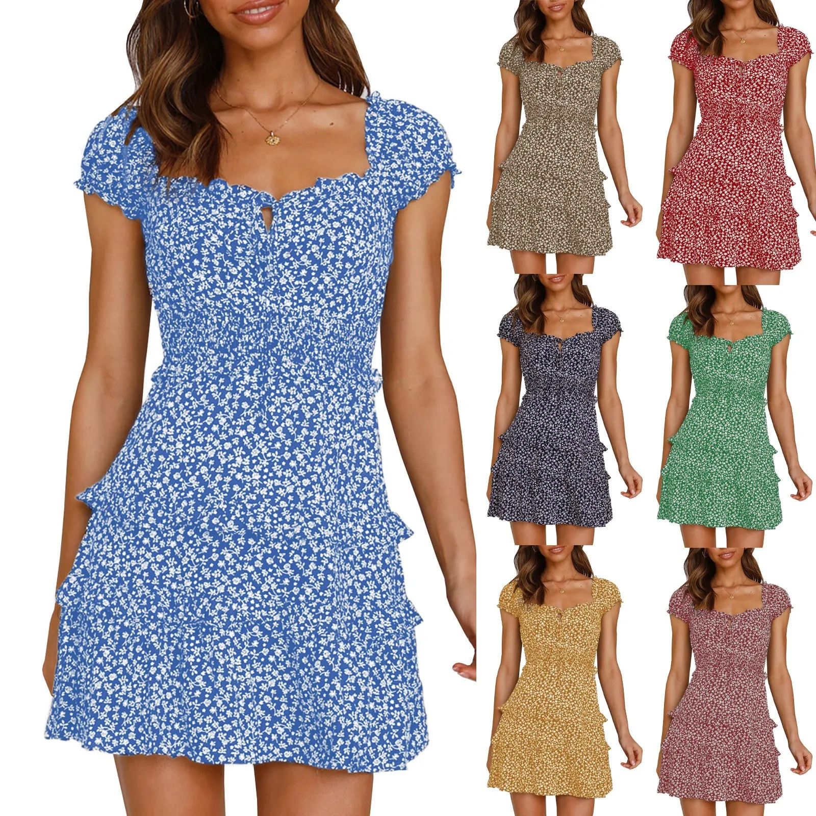 Vintage Print Short Sleeve Summer Dress Beach Sweet Dresses Casual Square Collar Floral Mini Party Dress 2021 Vestidos
Vintage Print Short Sleeve Summer Dress Beach Sweet Dresses Casual Square Collar Floral Mini Party Dress 2021 Vestidos
