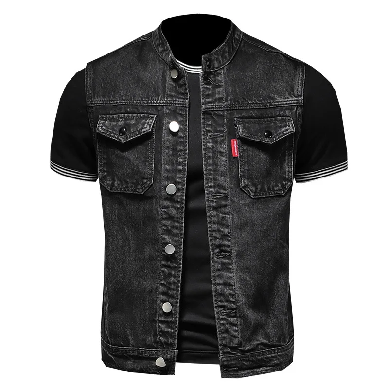 Autumn men black stand collar plus size denim vest Streetwear Button Coats Sleeveless Jeans Jacket pockets Waistcoat M-5XL
Autumn men black stand collar plus size denim vest Streetwear Button Coats Sleeveless Jeans Jacket pockets Waistcoat M-5XL