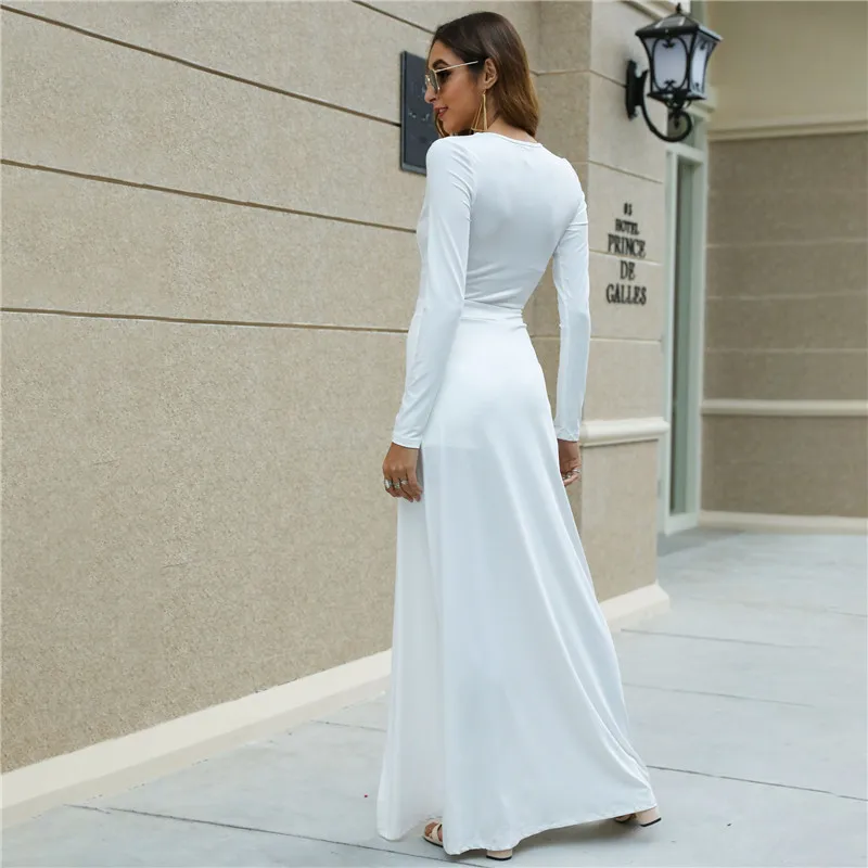 New Fashion Elegant Women Slim Long Dress 2020 Spring Long Sleeves V-neck White Dress for Ladies
New Fashion Elegant Women Slim Long Dress 2020 Spring Long Sleeves V-neck White Dress for Ladies