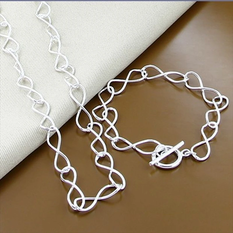 New 925 Sterling Silver Simple 8-Chain Necklace Bracelet Set Female Wedding Engagement Party Jewelry
New 925 Sterling Silver Simple 8-Chain Necklace Bracelet Set Female Wedding Engagement Party Jewelry