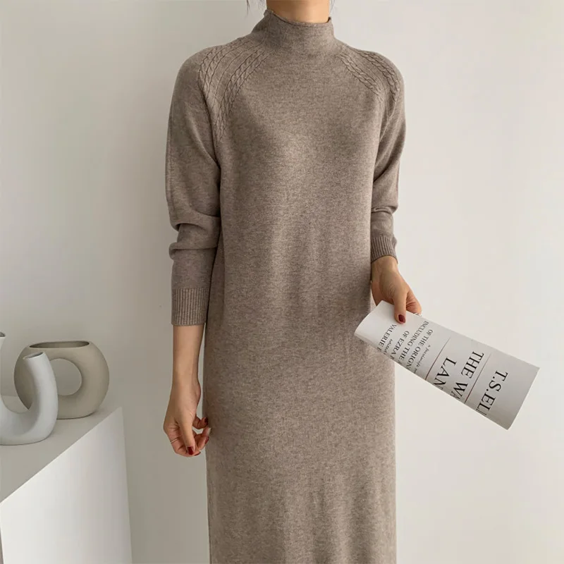 Croysier Dresses For Women 2021 Fashion Mock Neck Long Sleeve Casual Knitted Dress Autumn Winter Solid Elegant Loose Midi Dress
Croysier Dresses For Women 2021 Fashion Mock Neck Long Sleeve Casual Knitted Dress Autumn Winter Solid Elegant Loose Midi Dress