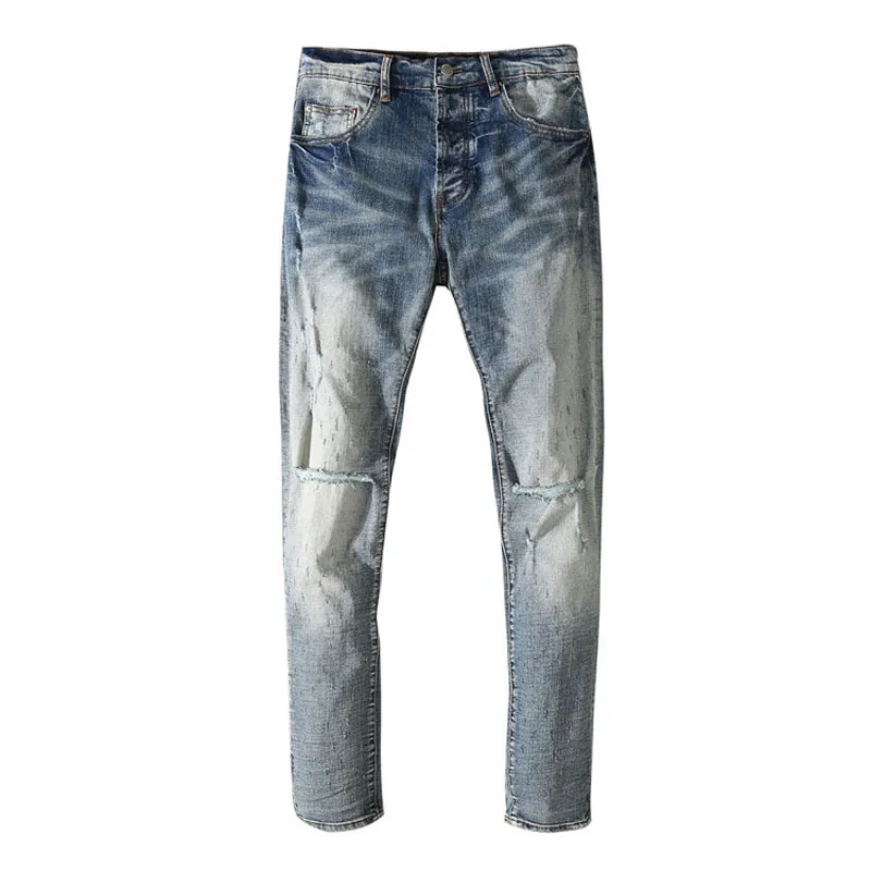 New Men's Male Blue Trousers 2021 Personalized Knee Knife Cut Hole Jeans Men's Stretch Slim Fit Jeans Denim Pants For Men
New Men's Male Blue Trousers 2021 Personalized Knee Knife Cut Hole Jeans Men's Stretch Slim Fit Jeans Denim Pants For Men