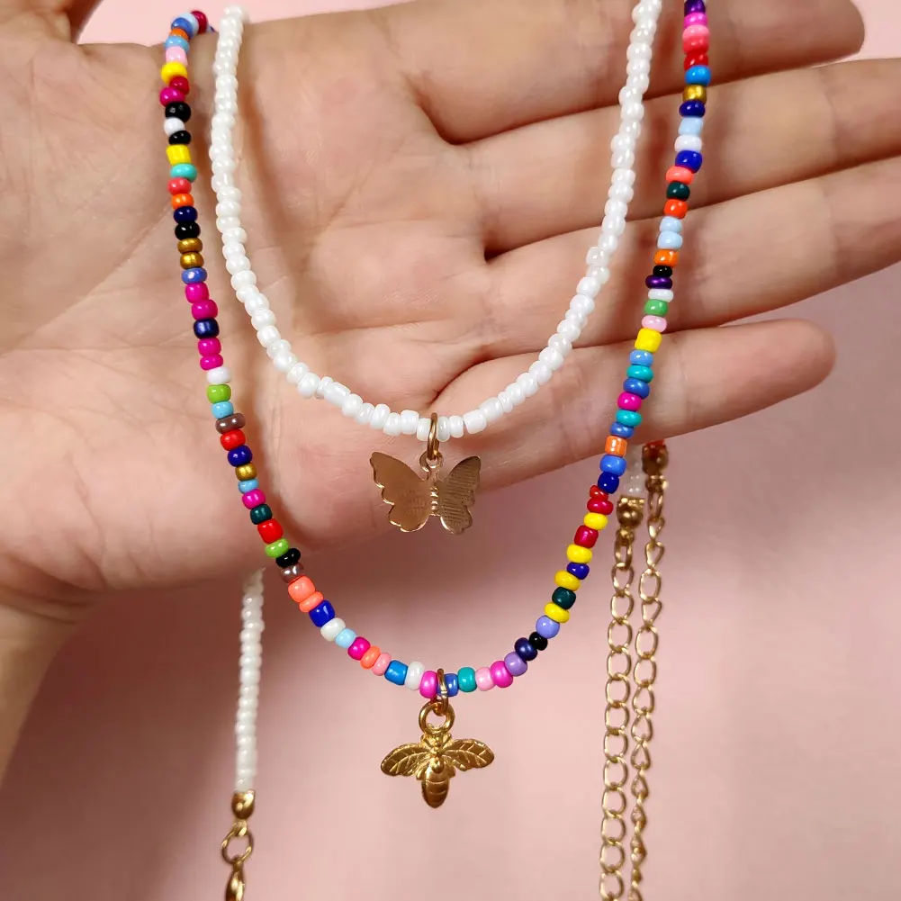 Flatfoosie 2Pcs/set Colorful Beads Chain Necklace Choker For Women Cute Butterfly Bee Metal Pendant Necklaces Fashion Jewelry
Flatfoosie 2Pcs/set Colorful Beads Chain Necklace Choker For Women Cute Butterfly Bee Metal Pendant Necklaces Fashion Jewelry