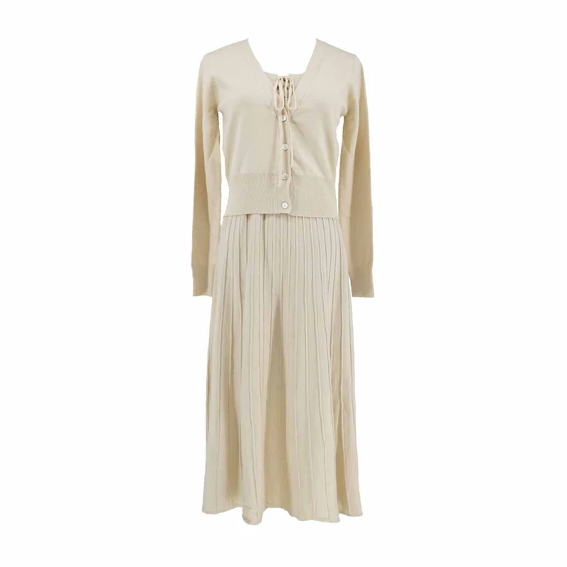 PERHAPS U Autumn Two Piece Set V-neck Lace-up Bow Long Sleeve Knitted Sweater Cardingan With Empire Ruched Sling Dress T0358
PERHAPS U Autumn Two Piece Set V-neck Lace-up Bow Long Sleeve Knitted Sweater Cardingan With Empire Ruched Sling Dress T0358