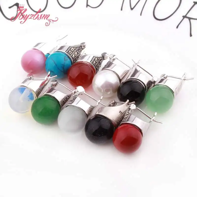 12mm Smooth Round Earrings Inlaid Gem Stone Beads Marcastie Tibetan Silver For Party Trendy Fashion Earring 1 Pair, Monther Gift
12mm Smooth Round Earrings Inlaid Gem Stone Beads Marcastie Tibetan Silver For Party Trendy Fashion Earring 1 Pair, Monther Gift
