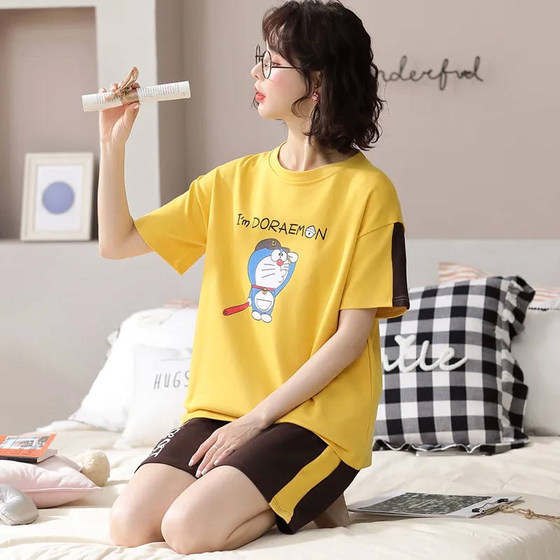Pure Cotton Summer Pajamas Women's Blue Fat Korean Style Short Sleeve Two-Piece Suit Thin Student Cute Loungewear Spring and
Pure Cotton Summer Pajamas Women's Blue Fat Korean Style Short Sleeve Two-Piece Suit Thin Student Cute Loungewear Spring and