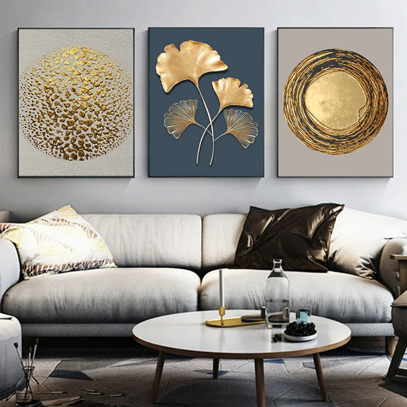 

Modern Golden Plant Leaves Wall Art Canvas Painting Nordic Minimalism Posters and Pictures for Living Room Decoration Paintings