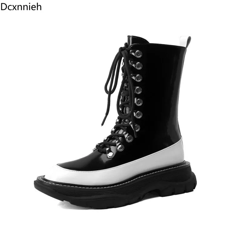 Runway Noctilucent Thick Sole Ankle Boots Women Round Toe Lace Up Chelsea Boots Woman Genuine Leather Black Knight Boots Woman
Runway Noctilucent Thick Sole Ankle Boots Women Round Toe Lace Up Chelsea Boots Woman Genuine Leather Black Knight Boots Woman