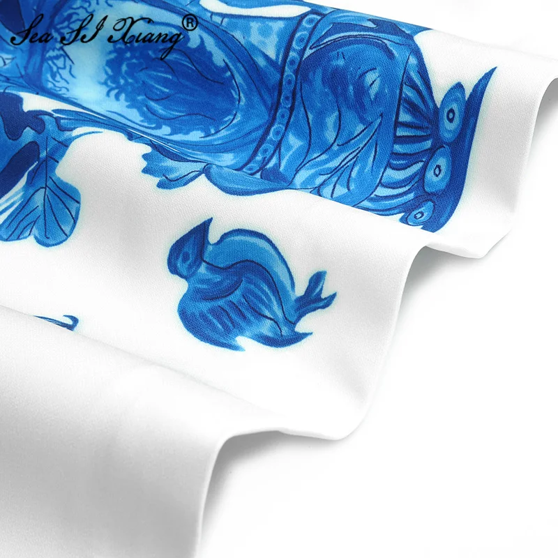 Seasixiang Fashion Designer Autumn Dress Women's Long sleeve O-Neck Blue and white porcelain Print Chinese Style Dresses
Seasixiang Fashion Designer Autumn Dress Women's Long sleeve O-Neck Blue and white porcelain Print Chinese Style Dresses