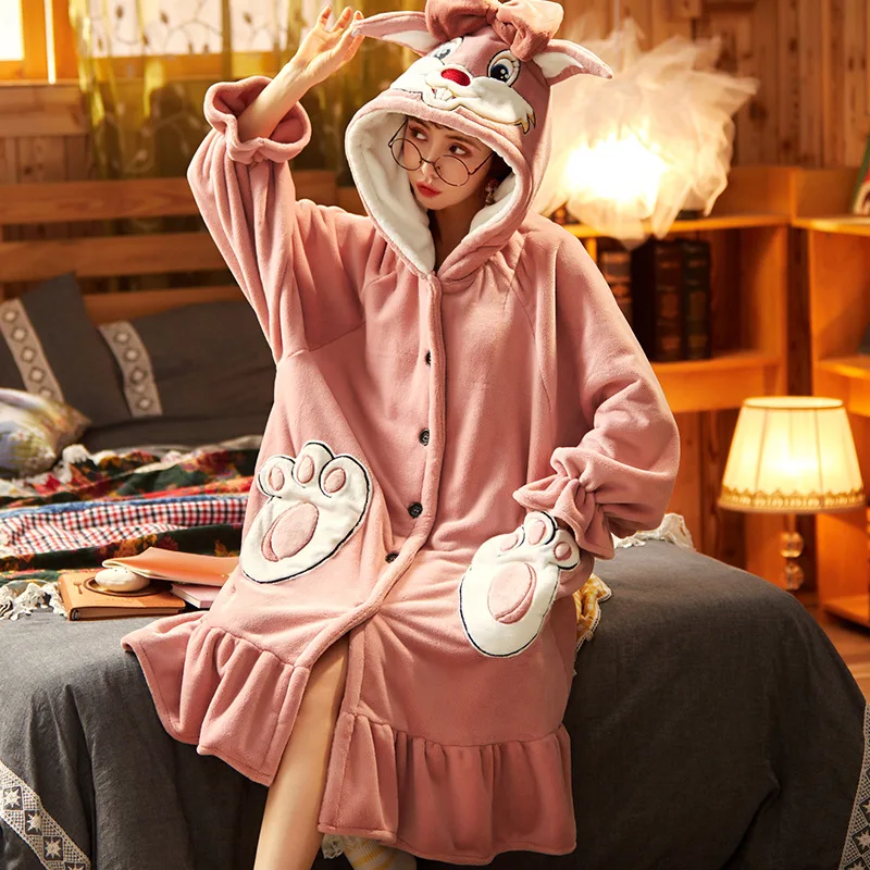 Pajamas Women Winter Long Sleeve Thickened Warm Coral Fleece Nightgown Long Cartoon Cute Flannel Woman Home Wear pyjama
Pajamas Women Winter Long Sleeve Thickened Warm Coral Fleece Nightgown Long Cartoon Cute Flannel Woman Home Wear pyjama