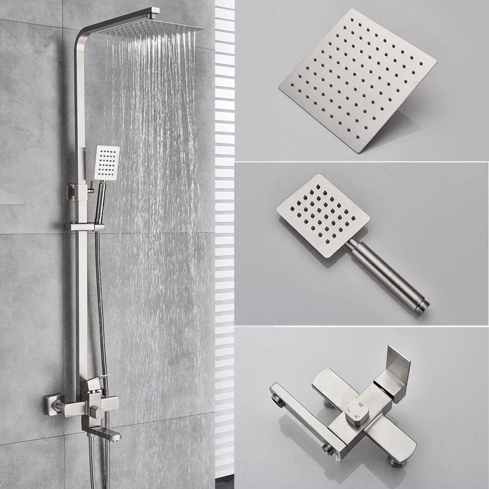Black Rainfall Shower Column Bath Shower Set Swivel Bath Spout Shower Mixer Tap Stainless Steel Rain Head Bathroom Mixer Tap
Black Rainfall Shower Column Bath Shower Set Swivel Bath Spout Shower Mixer Tap Stainless Steel Rain Head Bathroom Mixer Tap