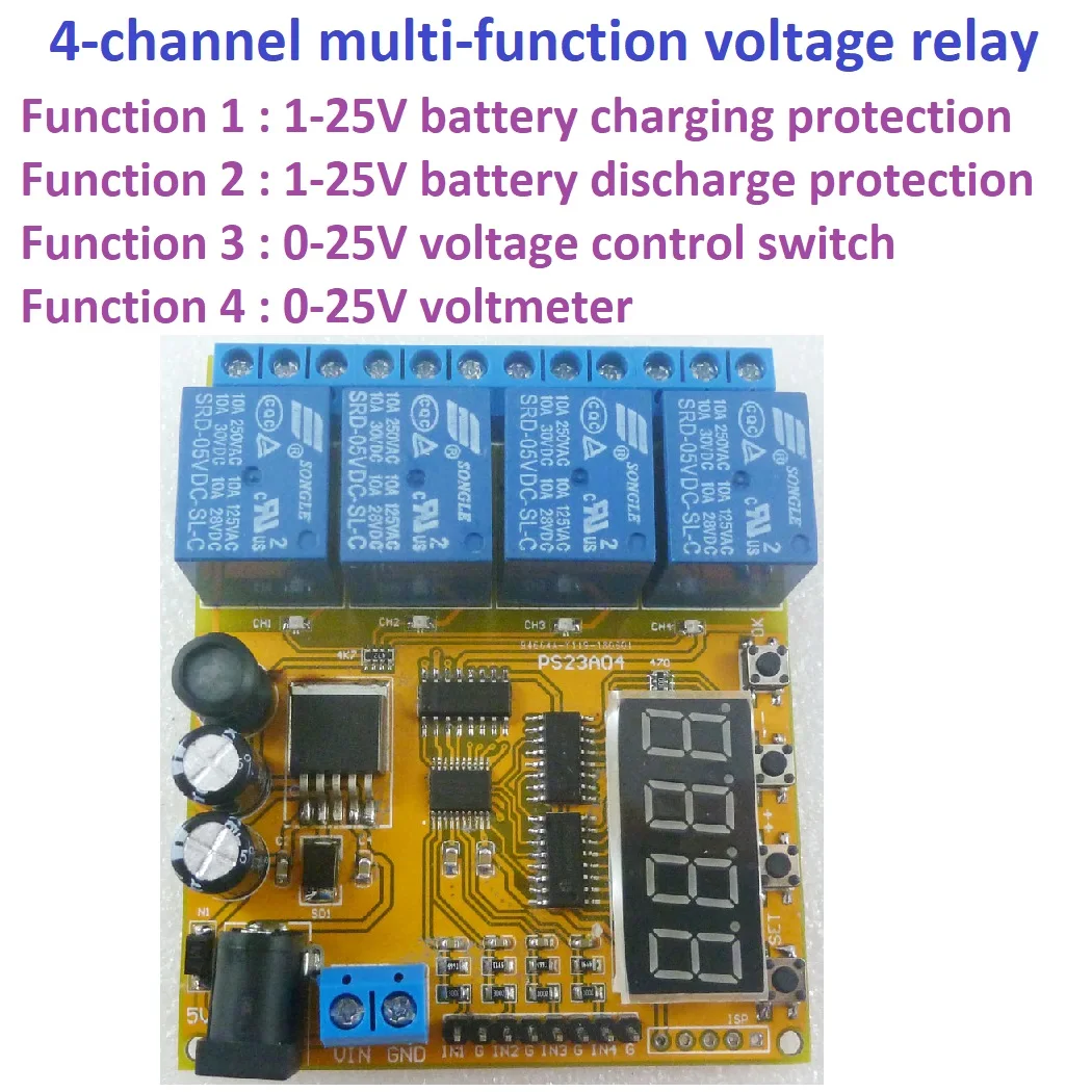 4-channel Voltage Control Relay Lithium Battery Car Battery Charging Discharge Protection Board 12V 24V
4-channel Voltage Control Relay Lithium Battery Car Battery Charging Discharge Protection Board 12V 24V
