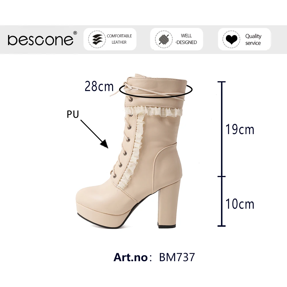 Bescone Mid-calf Boots Woman High Platform Leather Bodered Lace Up Ruffles Super High Square Heel Short Boots Lady Shoe BM737
Bescone Mid-calf Boots Woman High Platform Leather Bodered Lace Up Ruffles Super High Square Heel Short Boots Lady Shoe BM737