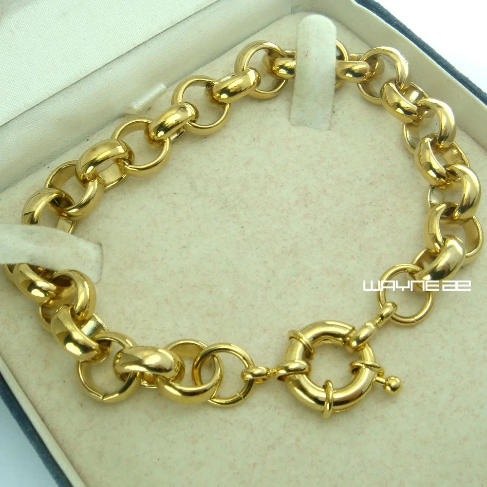 Gold Color 11mm width Belcher Bolt Ring Link Men Women Solid Bracelet Jewllery B164 
Gold Color 11mm width Belcher Bolt Ring Link Men Women Solid Bracelet Jewllery B164
