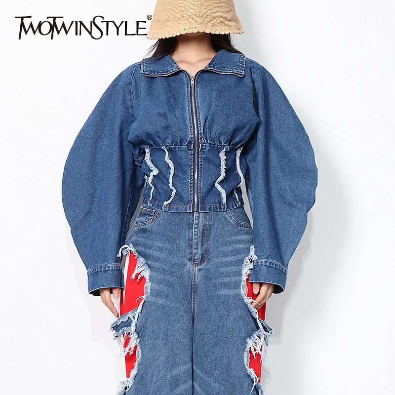 TWOTWINSTYLE Casual Patchwork Tunic Jacket For Women Lapel Puff Long Sleeve Denim Jackets Female Fashion New Clothing Autumn
TWOTWINSTYLE Casual Patchwork Tunic Jacket For Women Lapel Puff Long Sleeve Denim Jackets Female Fashion New Clothing Autumn