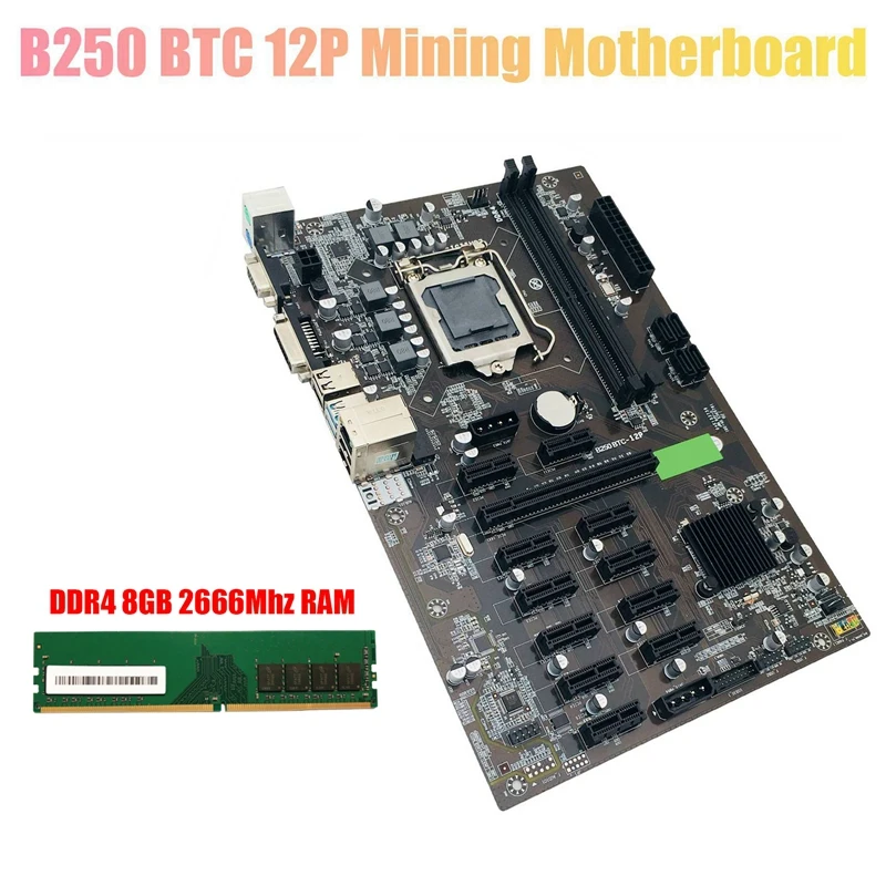 NEW-B250 BTC Mining Motherboard with DDR4 8G 2666Mhz RAM LGA 1151 DDR4 12X Graphics Card Slot SATA3.0 USB3.0 for BTC Miner
NEW-B250 BTC Mining Motherboard with DDR4 8G 2666Mhz RAM LGA 1151 DDR4 12X Graphics Card Slot SATA3.0 USB3.0 for BTC Miner