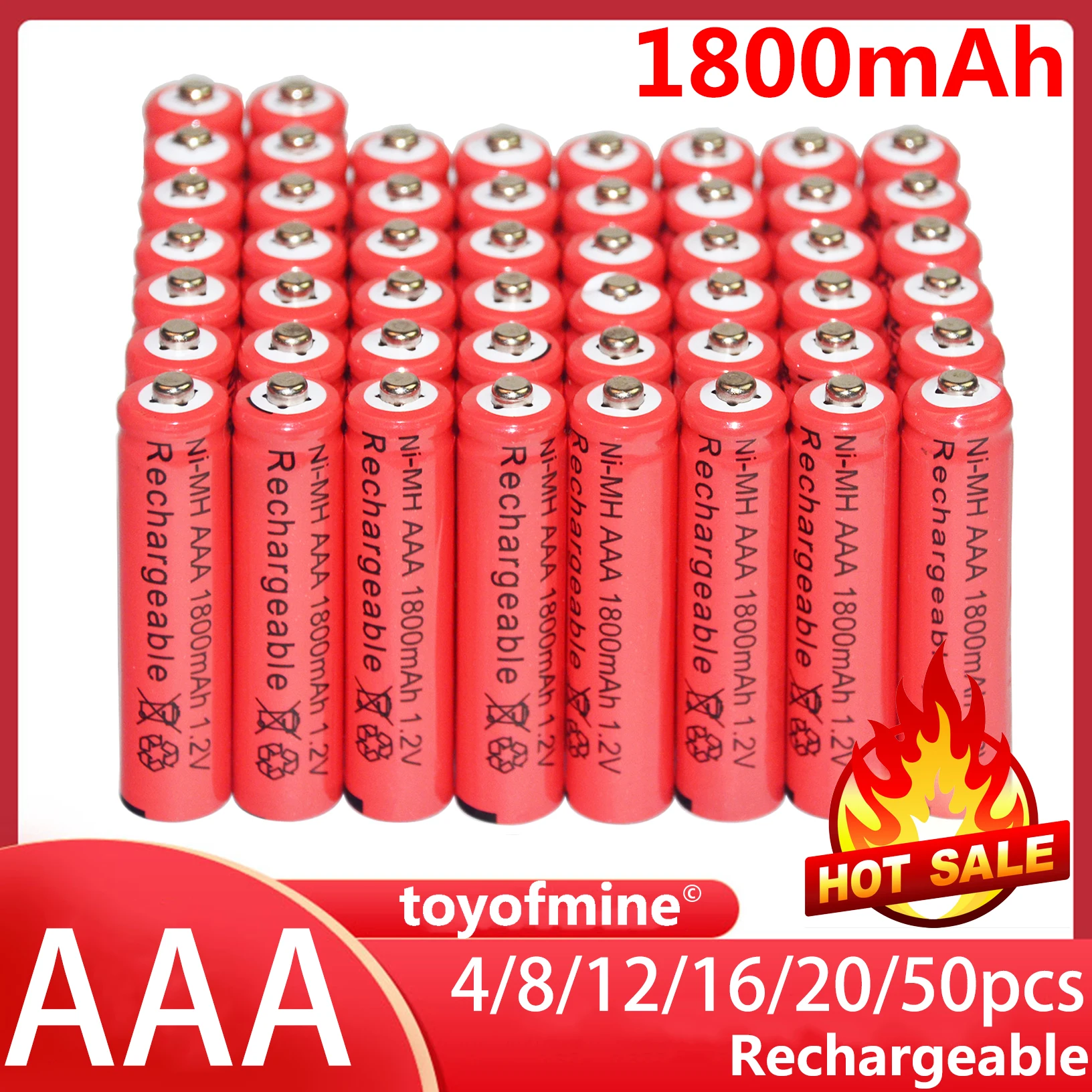 4-48pcs New Brand AAA rechargeable battery 1800mah 1.2V NI-MH Rechargeable for led light toy mp3 Red | Электроника