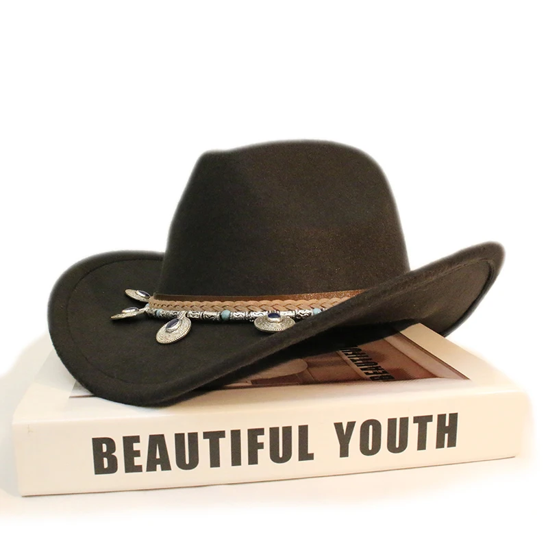 National Style Pendant Band Parent-child Women Men /Kid Child Wool Wide Brim Cowboy Western Hat Cowgirl Bowler Cap (54-57-61cm) 
National Style Pendant Band Parent-child Women Men /Kid Child Wool Wide Brim Cowboy Western Hat Cowgirl Bowler Cap (54-57-61cm)