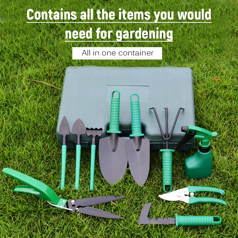10pcs Garden Tool Kit Stainless Steel with Organizer Case Heavy Duty Gardening Work Set Including Pruner Rake Shovel Sprayer
10pcs Garden Tool Kit Stainless Steel with Organizer Case Heavy Duty Gardening Work Set Including Pruner Rake Shovel Sprayer