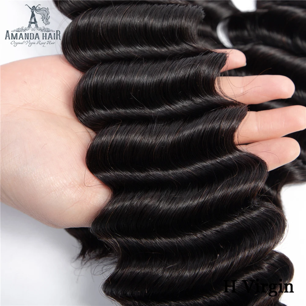 Amanda Double Drawn Human Hair Deep Wave Funmi Weave Bundles Natural Color Virgin Brazilian | Шиньоны и парики