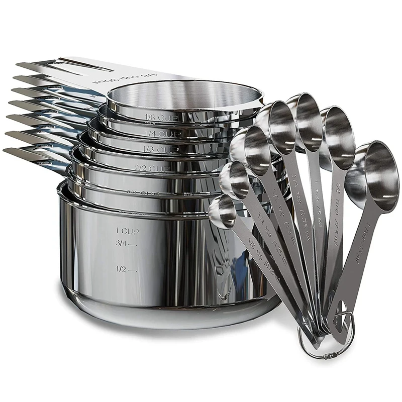 Stainless Steel Measuring Cups And Spoons Set Of 14 Pieces,7 Nesting Cups And 7 Stackable Spoons Professional Portable
Stainless Steel Measuring Cups And Spoons Set Of 14 Pieces,7 Nesting Cups And 7 Stackable Spoons Professional Portable
