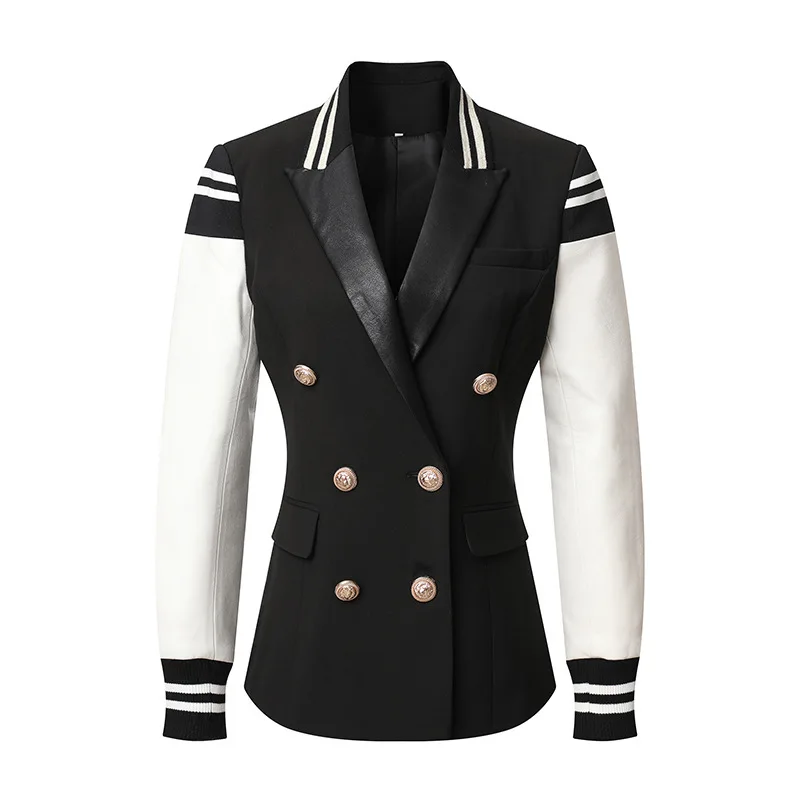 Women's Spring and Sutumn New Style European and American Fashion Contrast Leather Stitching Double-Breasted Suit College Style
Women's Spring and Sutumn New Style European and American Fashion Contrast Leather Stitching Double-Breasted Suit College Style