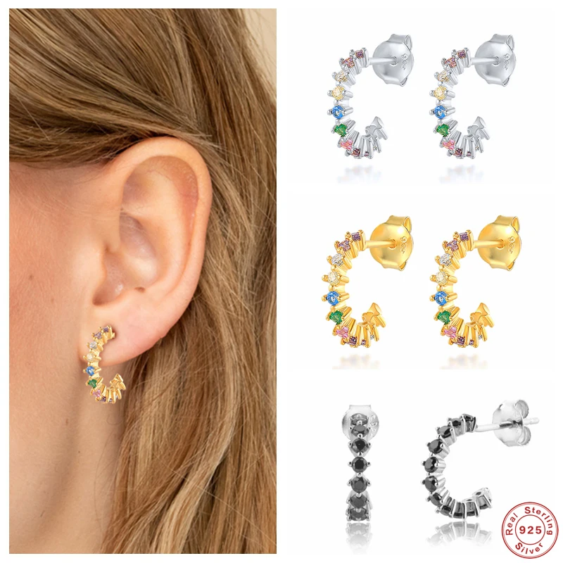 Aide 925 Sterling Silver Rainbow Zircon C Shape Stud Earrings For Women Girls Colorful Crystal Half Circle Ear Stud Fine Jewelry
Aide 925 Sterling Silver Rainbow Zircon C Shape Stud Earrings For Women Girls Colorful Crystal Half Circle Ear Stud Fine Jewelry