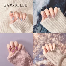 GAM-BELLE 14pcs/sheet Nail Polish Stickers Solid Color Glitter Powder Sequins Waterproof Adhesive Full Nail Wraps Decoration