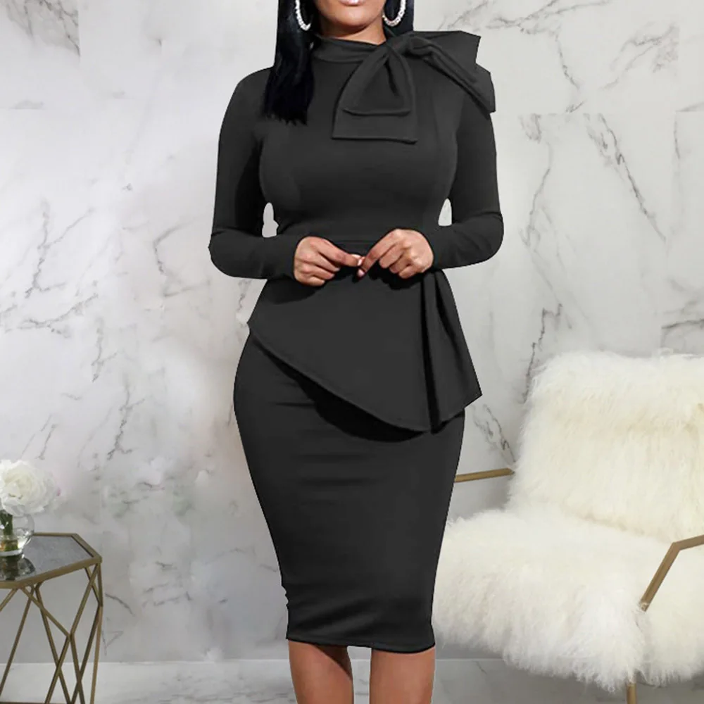 Office Lady Dresses Women Bodycon Solid Elegant Bowknot Fashion Formal Party Ladylike Long Sleeves Autumn Female Midi Dress 
Office Lady Dresses Women Bodycon Solid Elegant Bowknot Fashion Formal Party Ladylike Long Sleeves Autumn Female Midi Dress